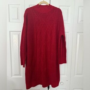 NWT LOFT Vibrant Red Cable Knit Sweater, Size XL